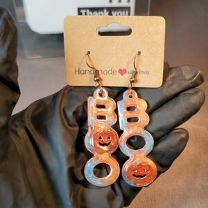 Spooky Chic "BOO" Halloween Resin Earrings with Jack-O'-Lantern Detail